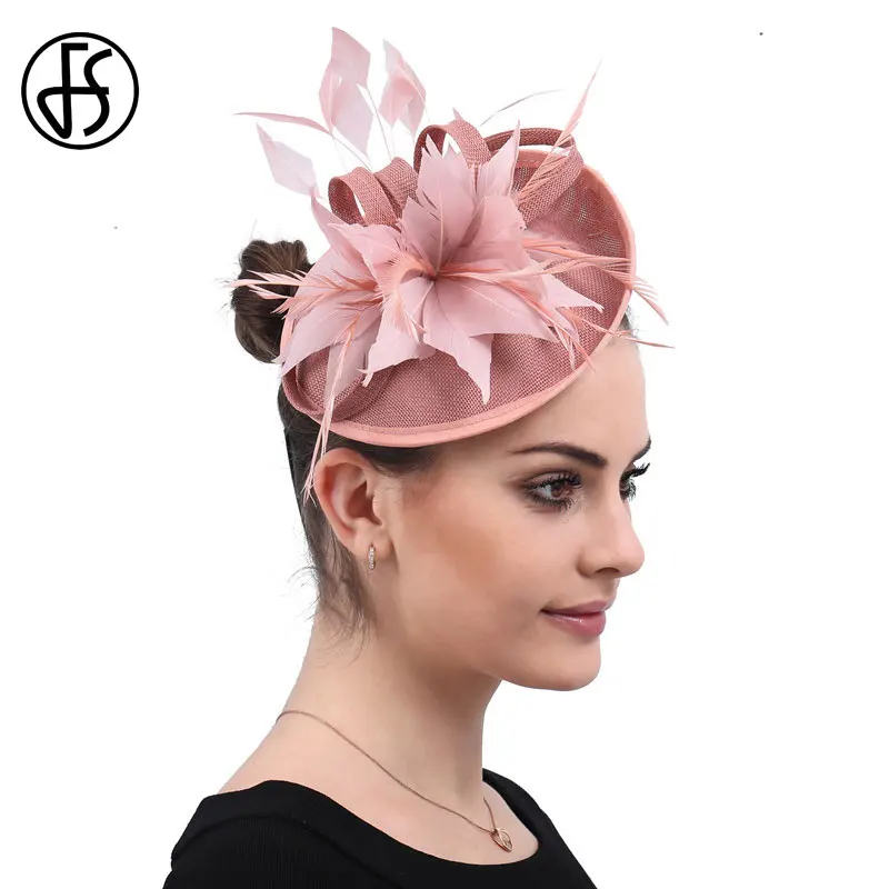 FS для торжественного случая шляпа Для женщин перья розовый Шапки Чай вечерние