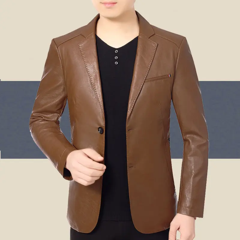 

Осень 2021, корейский стиль, молодежная однобортная повседневная куртка из искусственной кожи с отложным воротником и длинными рукавами