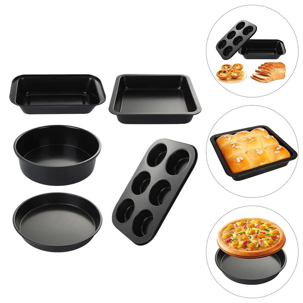 

1 Set 5pcs Carbon Steel Non-stick Coating Baking Pans for Baking Lover (Black)