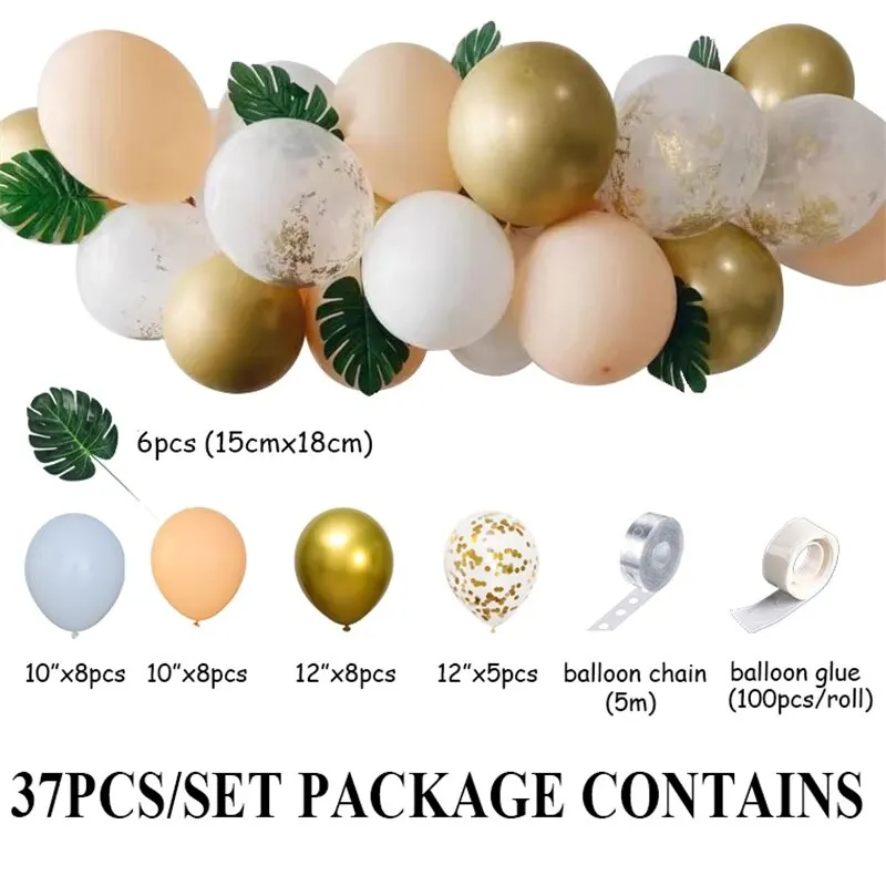 

37pcs Balloon Garland Kit For Birthday Party Decorations Baby Shower Wedding Decors Monstera Leaf Gold Confetti Latex Balloons