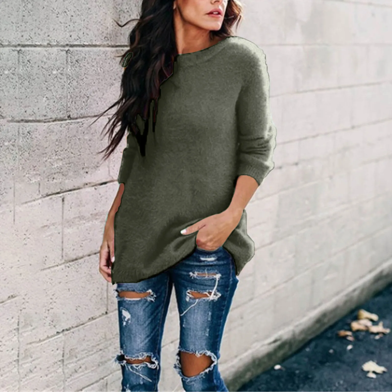 

Fashion Autumn Winter Pullovers Women Oversized Sweater Round Neck Knitwear Casual Top Pullover Long Sleeve Sweater Female