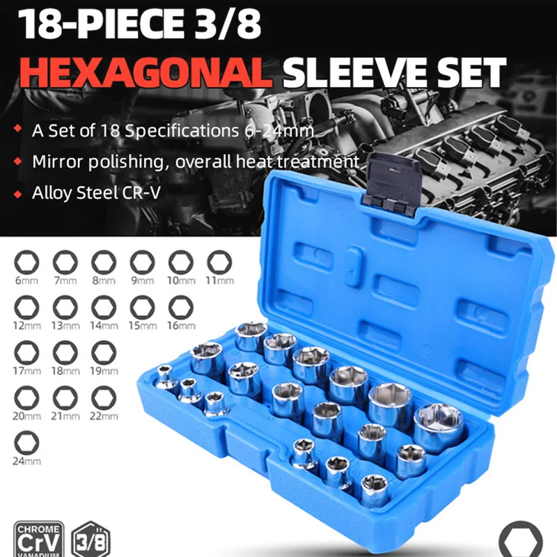 Набор наружных шестигранных головок 18 шт. 3/8 9 5 мм набор из хромированной