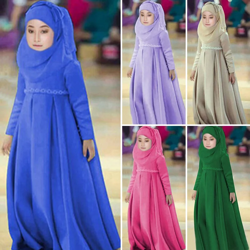 3 предмета Абая Хиджаб платье для девочек, мусульманский шарф с бантом халаты молитва комплекты никаб паранджи однотонная одежда мусульман...