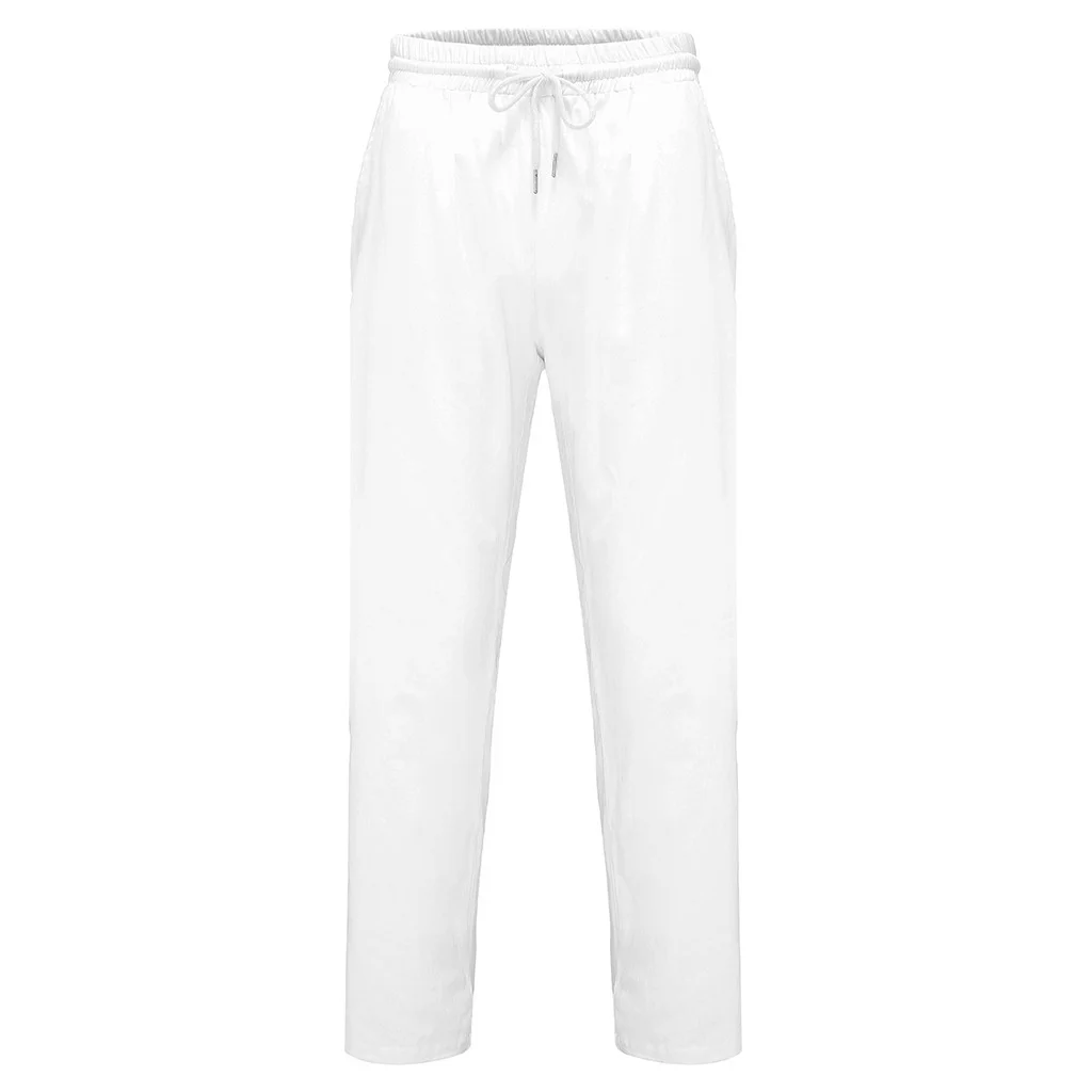 

Summer Leisure Cotton Trousers Men's Elastic Waist Straight Trousers Europe And The United States Men Simple Fashion Pure Color