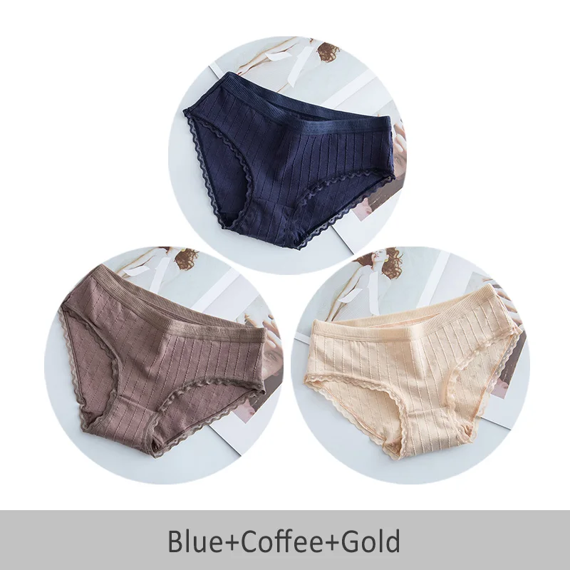 Blue Coffee Gold Сексуальные хлопковые шорты, кружевные боковые трусики, дышащее нижнее белье для женщин, средняя посадка под брюки, строгие Простые штаны, стринги, Culotte Femme - Цвет: Blue Coffee Gold