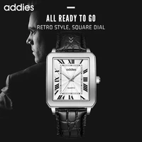 addies 2021 new fashion business watch mens square watch black leather strap 316l stainless steel quartz watches