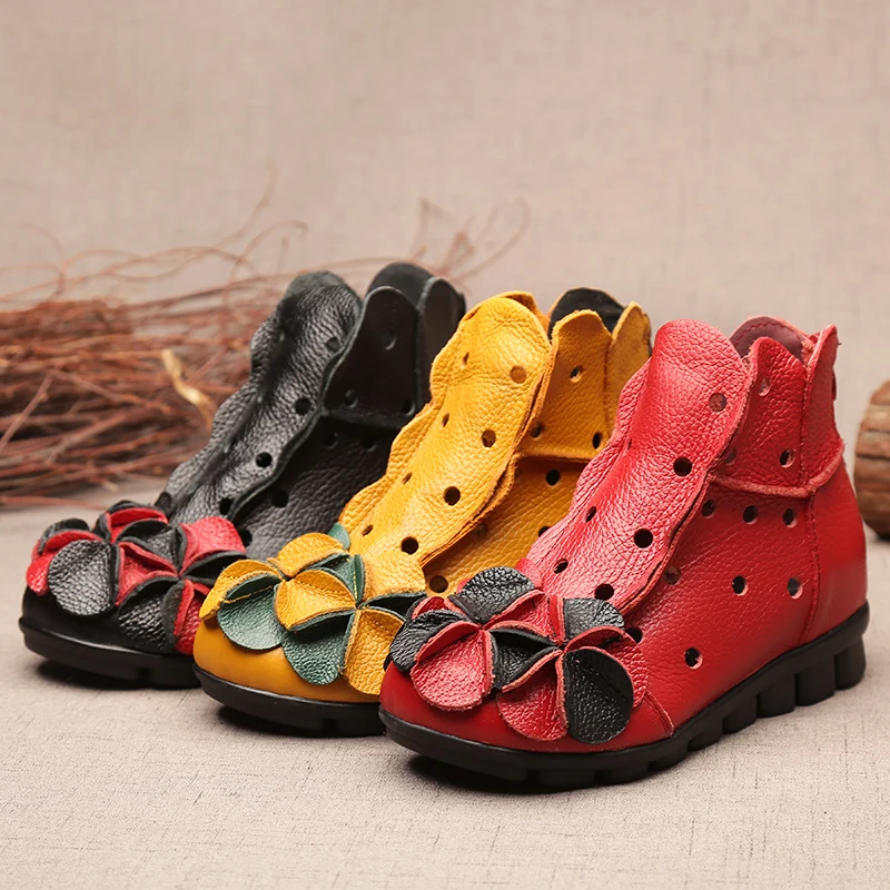 Ботинки женские из натуральной кожи в этническом стиле Винтажные ботинки ретро