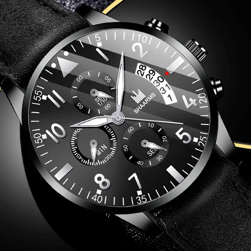 2019 мужские синие часы кожаный ремешок чехол из нержавеющей стали кварцевые