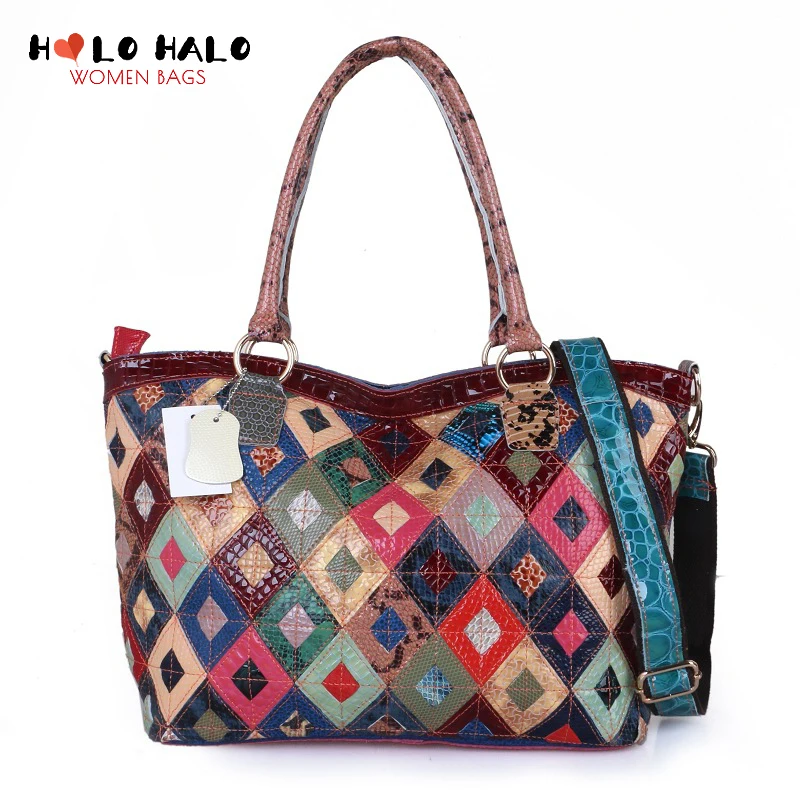 

Retro Female Crossbody Bags Women's Wallet Genuine Leather Splicing Shoulder Bags Fashion Colourful Purses and Handbags 2021
