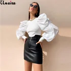 Женская футболка Unaiza с пышными рукавами, сексуальный облегающий Топ с длинным рукавом, новинка 2020, модные повседневные известные Женские топы с круглым вырезом