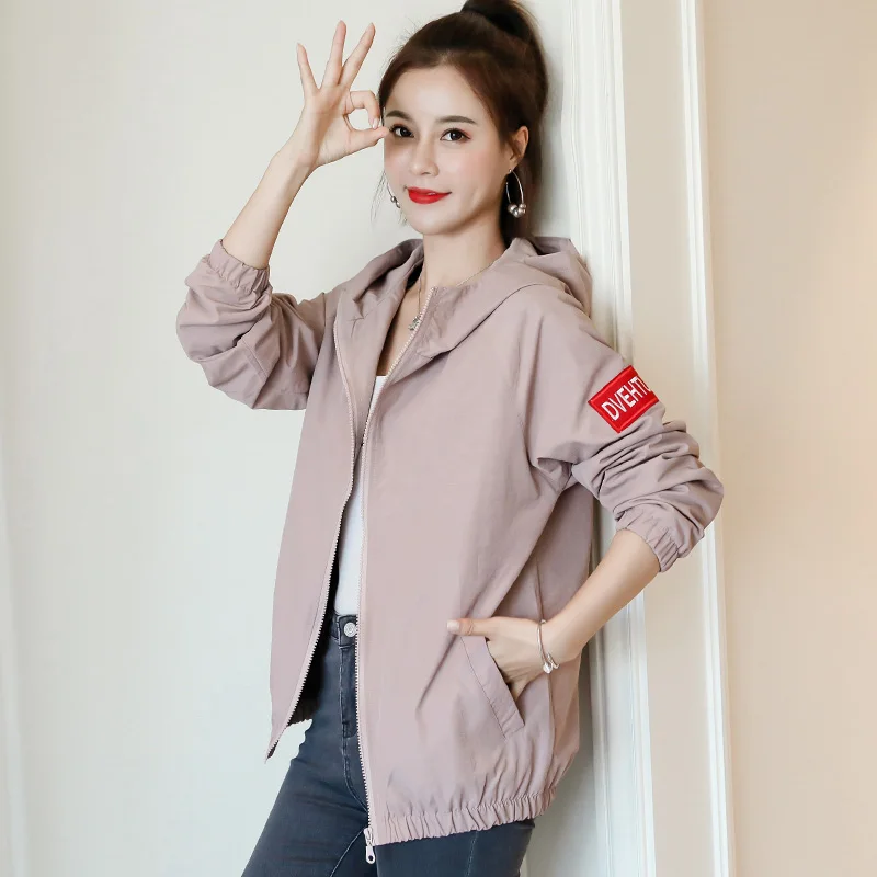 Однотонная ветровка для женщин с длинным рукавом пальто капюшоном весна осень