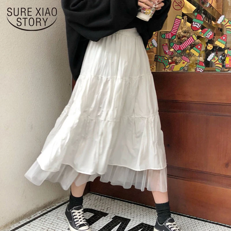 

2022 Long Skirts for Women White Maxi Skirt Autumn and Winter Korean Style Fashion High Waist Skirt Solid Casaul Skirts 12819