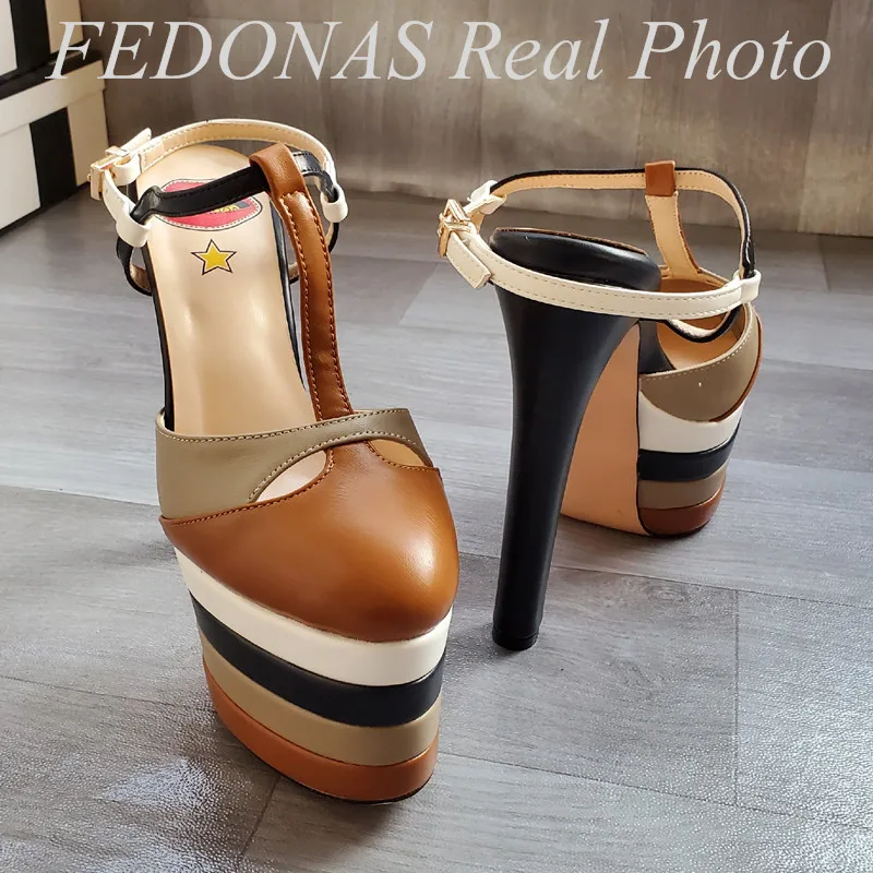 Женские туфли лодочки на высоком каблуке FEDONAS черные босоножки платформе обувь