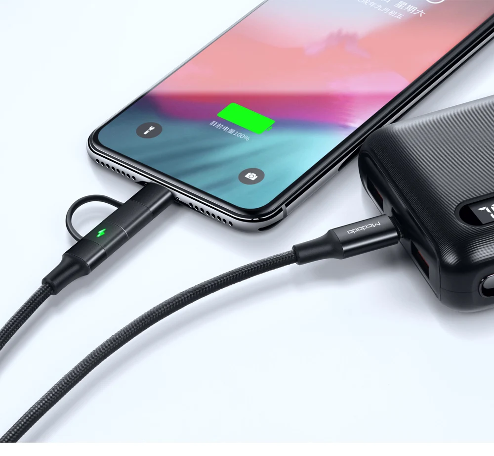 Mcdodo 60 Вт usb type C кабель для USB-C PD Быстрая зарядка для IPhone Xs Max XR X IPad Pro Macbook huawei samsung 2 в 1 шнур зарядного устройства