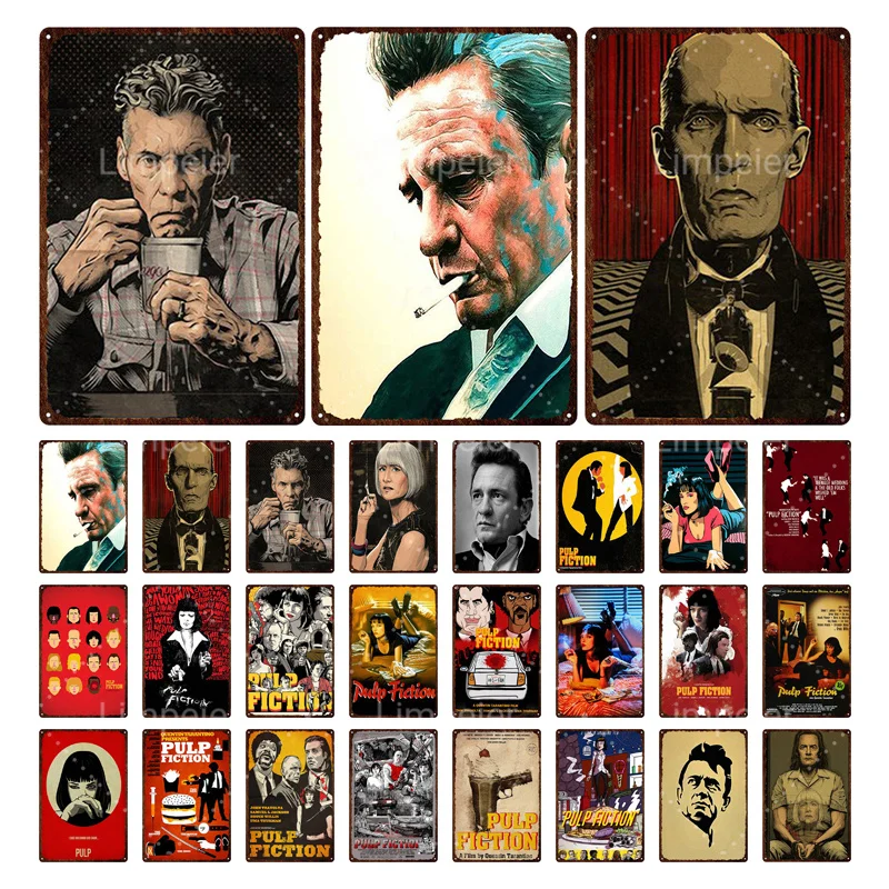 

Retro Poster Movie Star Actors Plub Fiction Classic Movie Actors Logo Metal Decor Bar Club Hotel Logo Movie Party Tin Painting