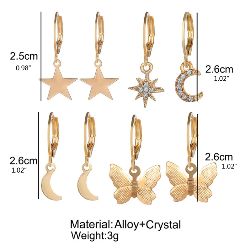 

8 Pairs Small Butterfly Star Hoop Earrings Set for Women Girls Moon Star Mini Huggie Hoop Earrings Kit Fashion Jewerly