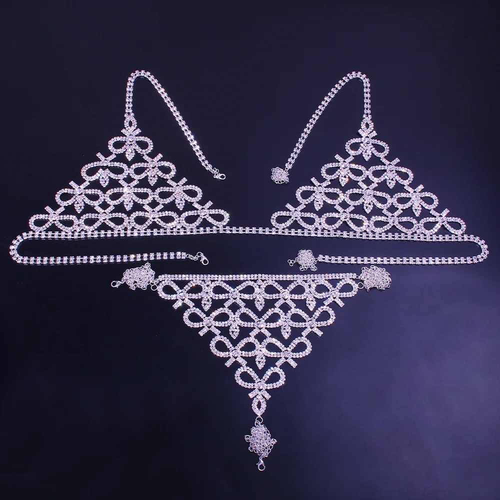 Сексуальная цепочка для тела с кристаллами и бантом трехточечные стринги