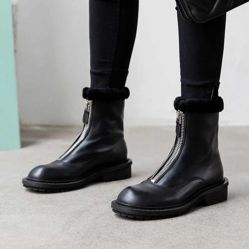 

MoonMeek 2020 New Brand women boots square heels round toe ladies shoes genuine leather black zipper ankle boots big size 40