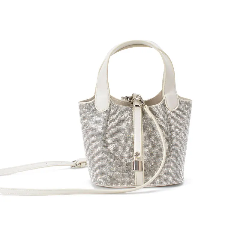 

fashion Vegetable basket bag Diamond-studded platinum bucket bag Super cool rhinestone single-shoulder messenger bag Ladies bag