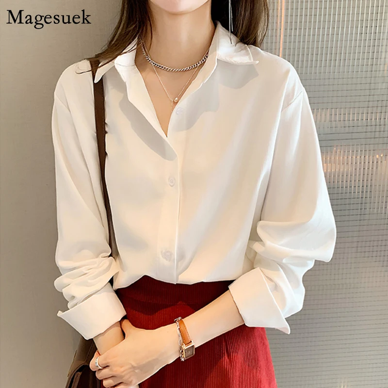 

Oversized 4XL Fashion Women Blouses 2021 Long Sleeve Casual White Blouse Women Clothing Single-Breasted Loose ShirtTops 13522