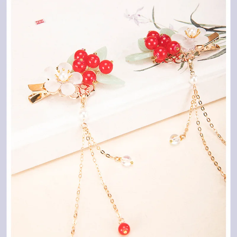 Красная заколка для волос в виде цветка вишни девушек женский головной убор