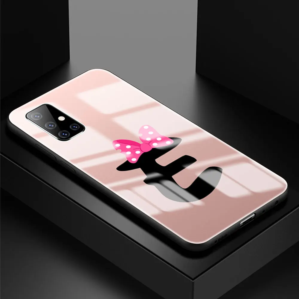 

Fashion Phone Case for Samsung Galaxy A51 A50 A71 A70 A31 A21s A40 A41 A30 Tempered Glass Back Cover Cute Pink Letter