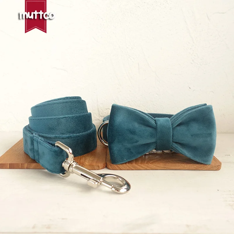 

MUTTCO unique design fashionable bow tie handmade dog collar THE TURQUOISE dog collar 5 sizes UDC097