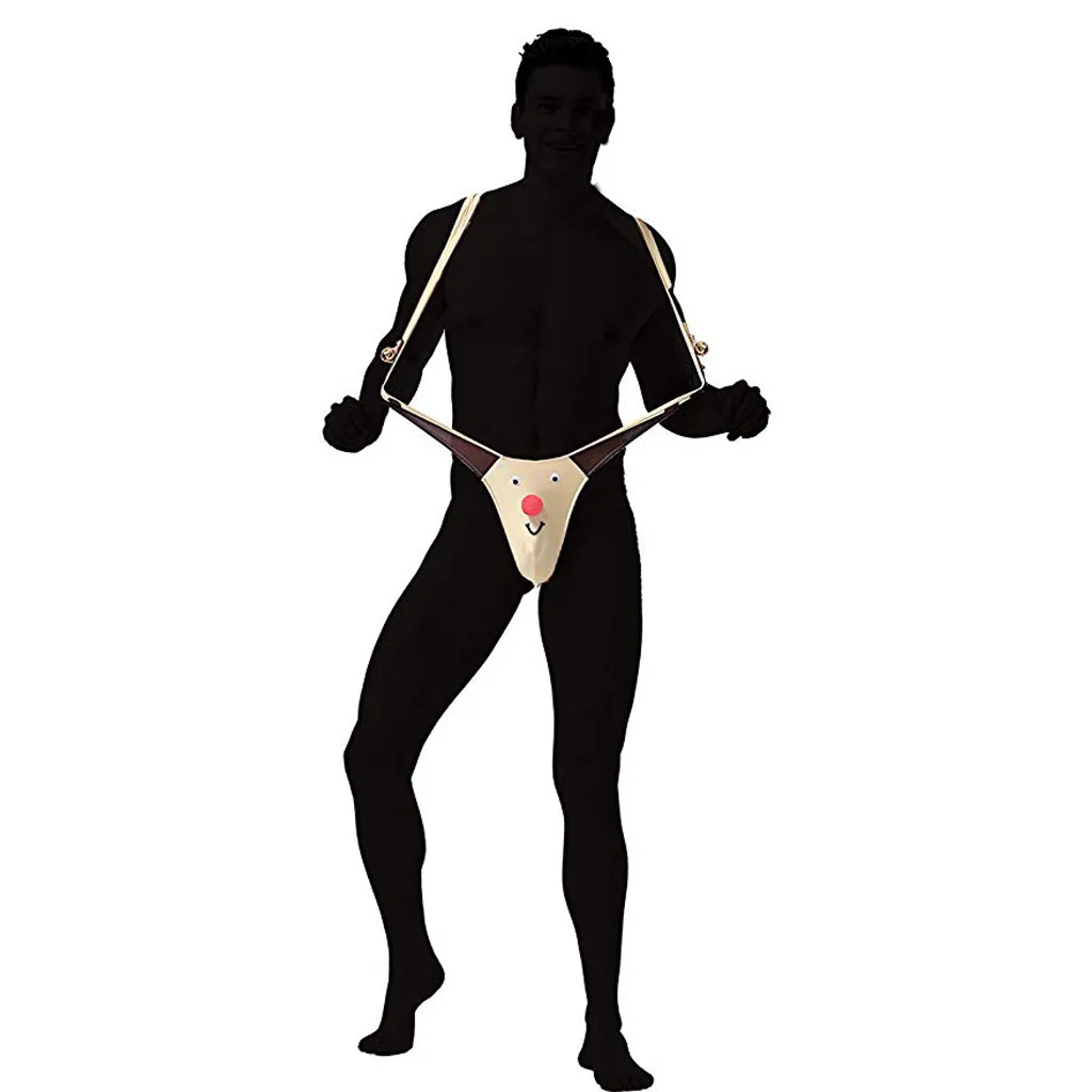 

Man G-String Sexy Gag Gift Reindeer Mankini Men Thong Yellow Tanga Hombre Jockstrap Gay Sexy Underwear With Bells