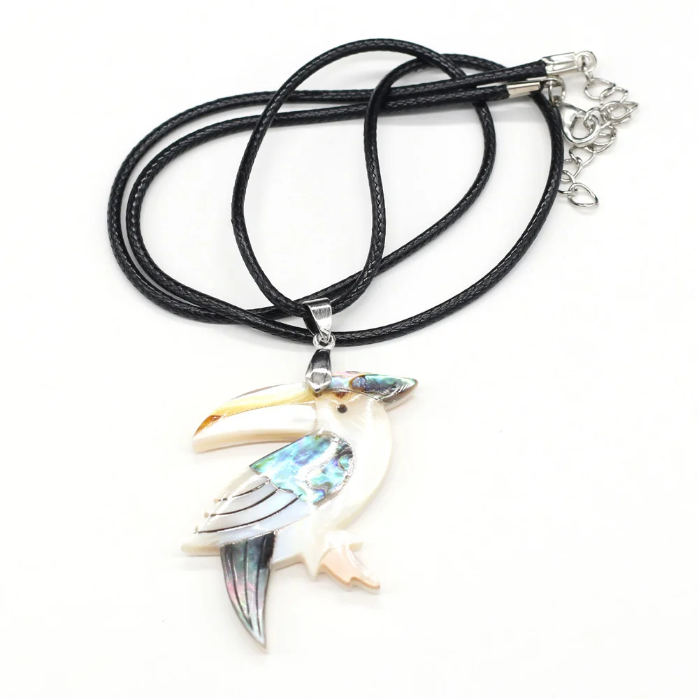 

Natural Shell Necklace With Birds-Shaped Pendant Leather Cord 2MM Charms For Elegant Women Love Romantic Gift