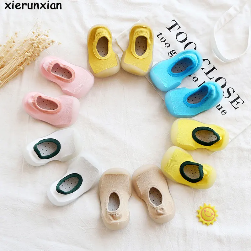Дышащие нескользящие носки для малышей однотонные обувь маленьких девочек с