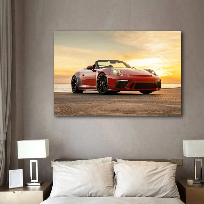 

Porsches 911 Convertible Car Speedste Sea Sunset Wall Decor Art Canvas Print Posters Wooden Framed Paintings Room Decoration