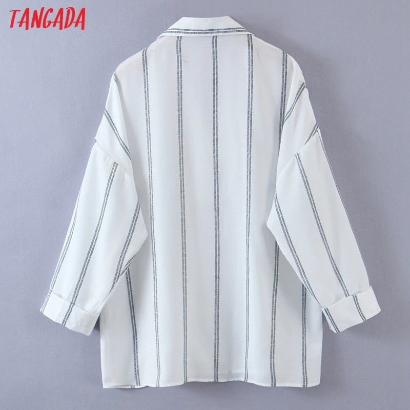 

Tangada Women Retro Oversized Striped Print Blouse Long Sleeve Chic Female Casual Loose Shirt Blusas Femininas SL110