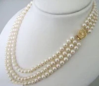 new 3 rows 7 8mm white akoya cultured pearl choker necklace