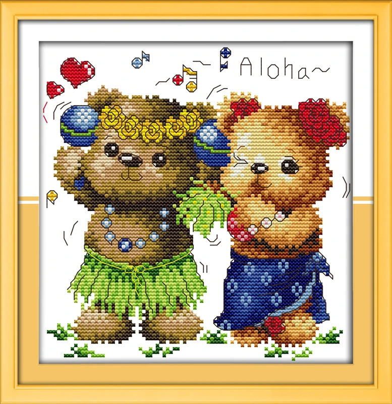 

Набор для вышивки крестиком The bear's hula, 14ct, 11ct, холсты стежков