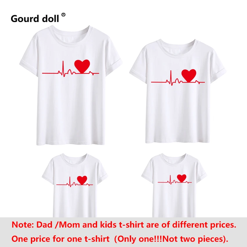 Love Heartbeat Cotton Family Matching T-shirt lovely Mom Dad Kids Me Baby Father Mother Daughter Son Girl Boys Clothes Outfit images - 6