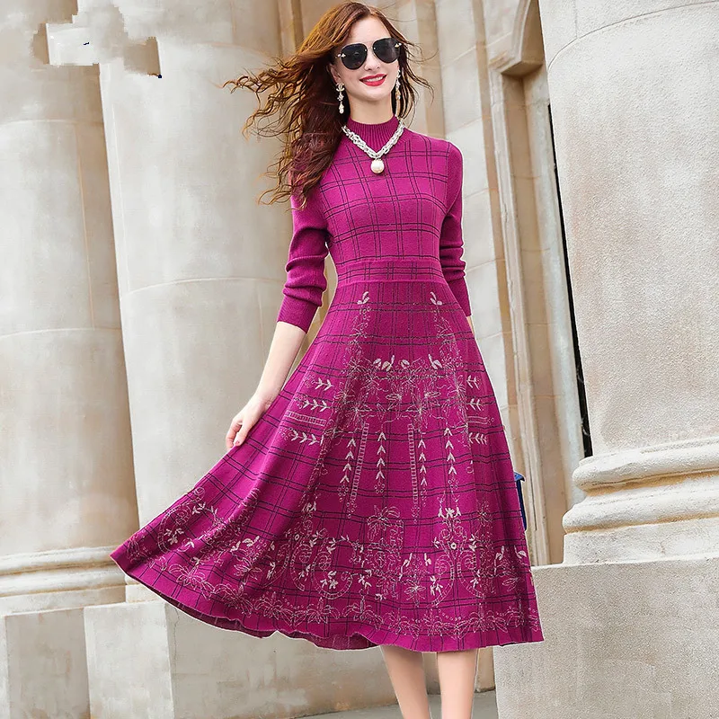 Осень-зима 2022 платье-свитер средней длины женское вязаное короткое платье с