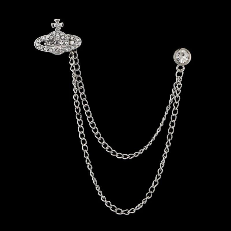 

New Men's Brooch Cross Chain Diamond Retro Crown Suit Pin