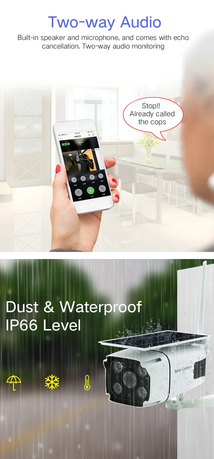 1080P солнечная батарея двойной мощности ИК видение IP66 Открытый wifi IP камеры P2P двухстороннее аудио беспроводной hotpot CCTV камера