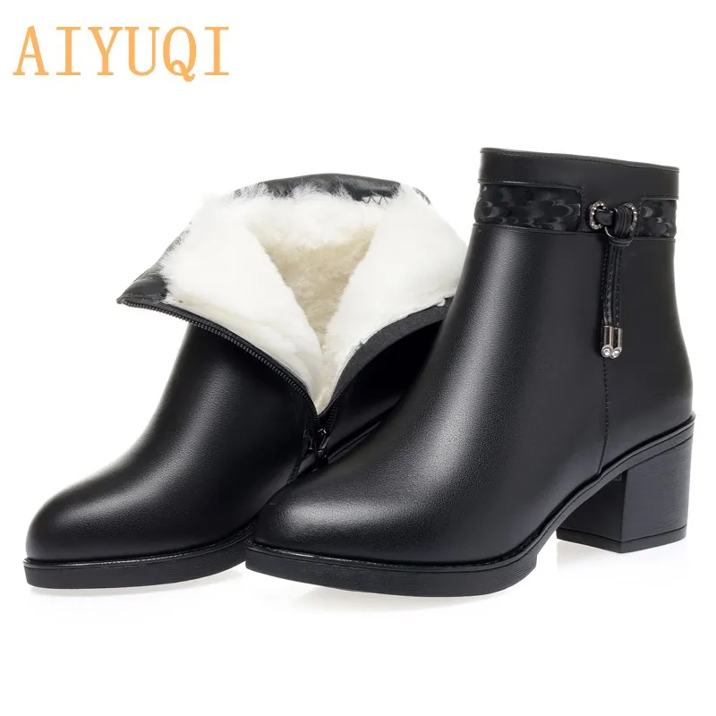 

AIYUQI Women Winter Boots Non-slip 2022 Genuine Leather Fashion Wool Warm Women Ankle Boots Large Size High Heels Shoes Boots