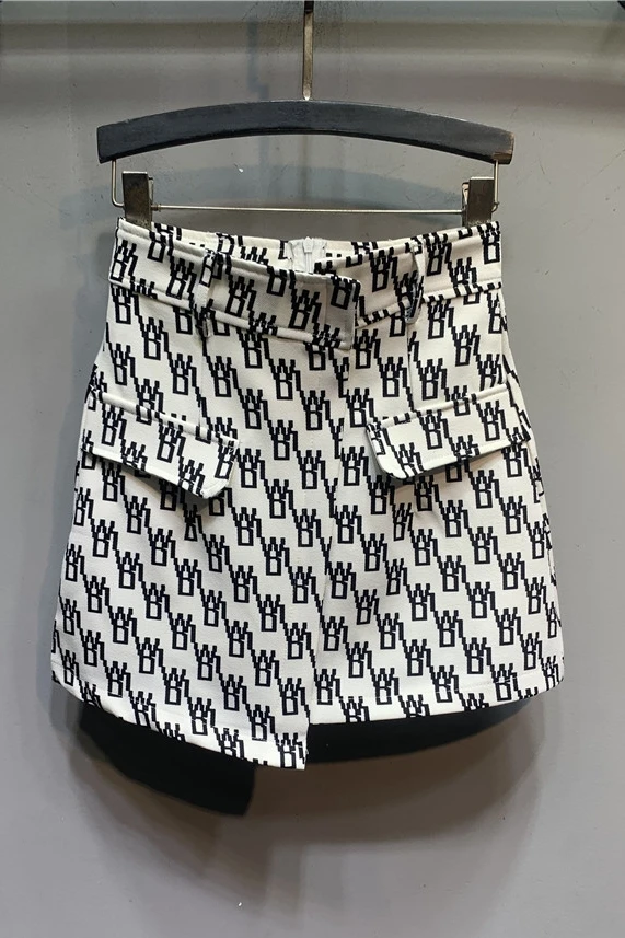 

Letter Printing Denim Skirt Korean Style Women 2021 New Fashion Personality Dislocation High Waist A- line Skirt