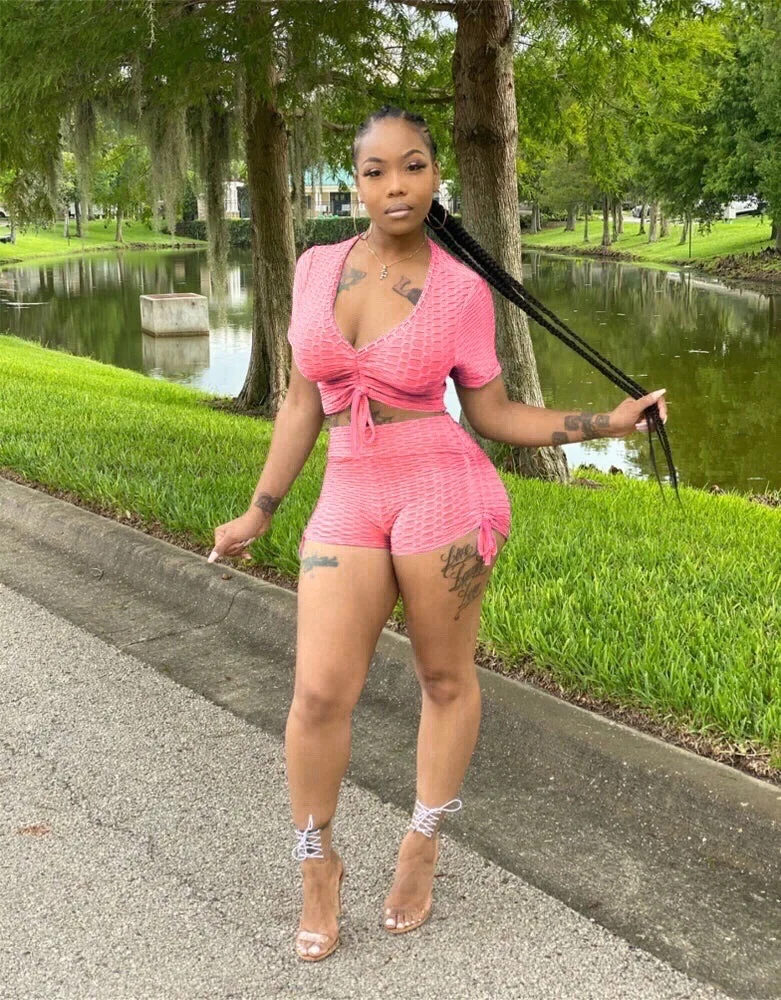 

Женский Повседневный комплект из 2 предметов с кулиской, привлекательная спортивная одежда, короткий топ с V-образным вырезом и коротким рук...