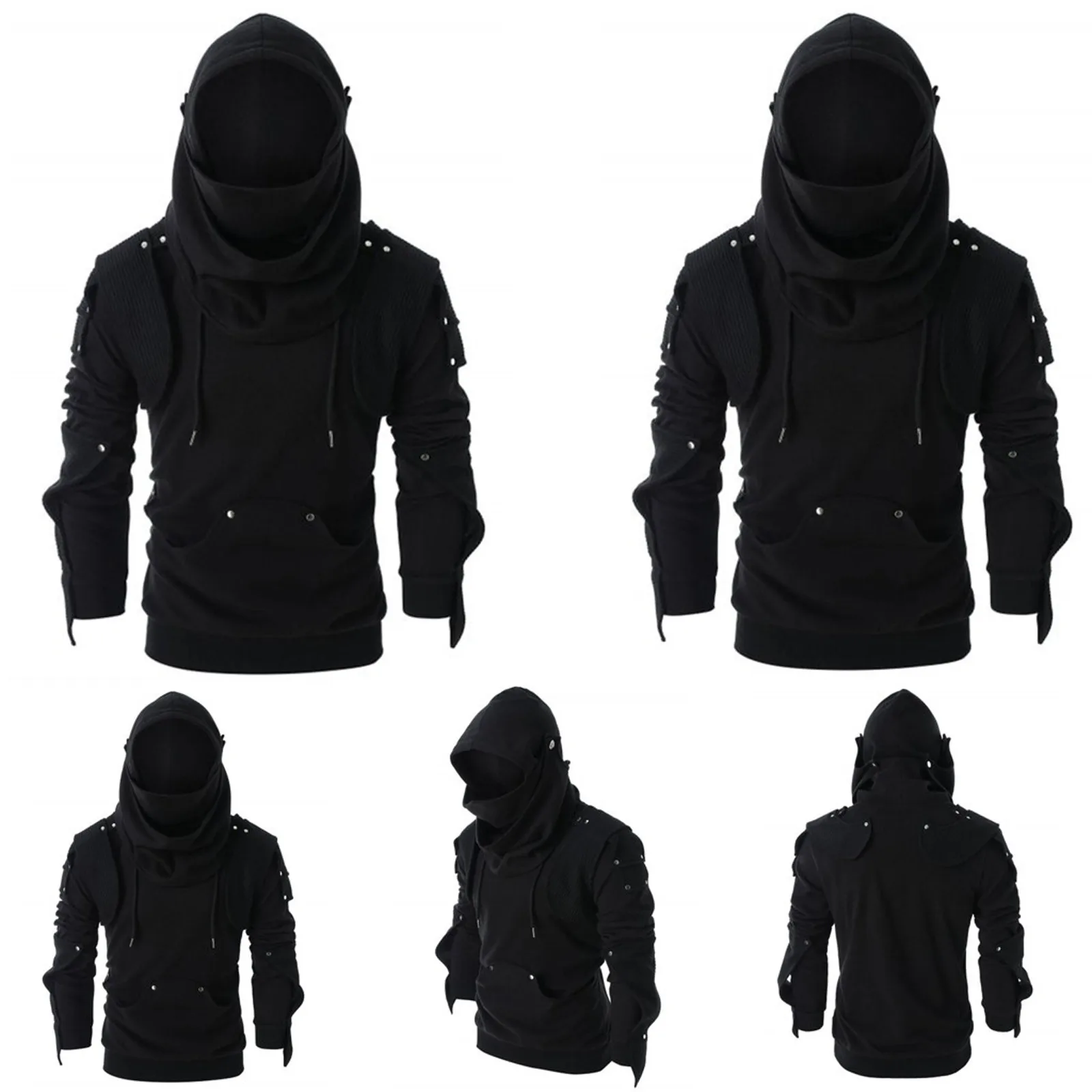 

Hot New Men's Spring And Autumn Retro Rivet Hoodie Long-Sleeved Harajuku Mask Sweatshirt Trendy Plus Size Long-Sleeved Top 3XL