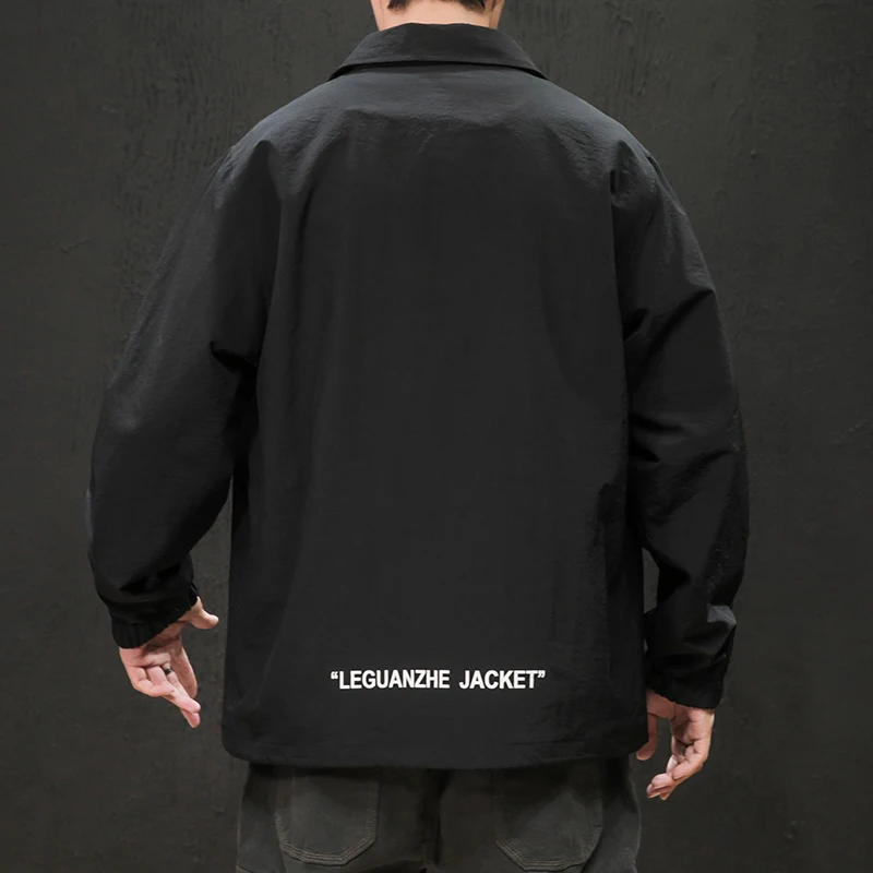 VOGUELEO Men'sJacket Япония Стиль отложной воротник сплошной черный оранжевая верхняя