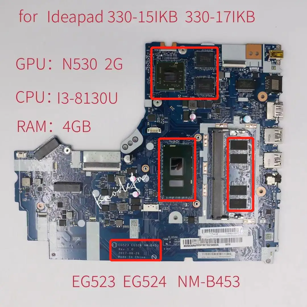 

NM-B453 Para Lenovo Ideapad 330-15IKB 330-17IKB Laptop Motherboard CPU:I3-8130U GPU:N530 2G RAM:4G FRU: 5B20R19884 5B20R19904