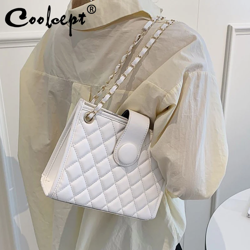

Женская сумка-тоут Coolcept с цепочкой, модная Повседневная маленькая квадратная сумочка через плечо из искусственной кожи с ромбовидной решет...