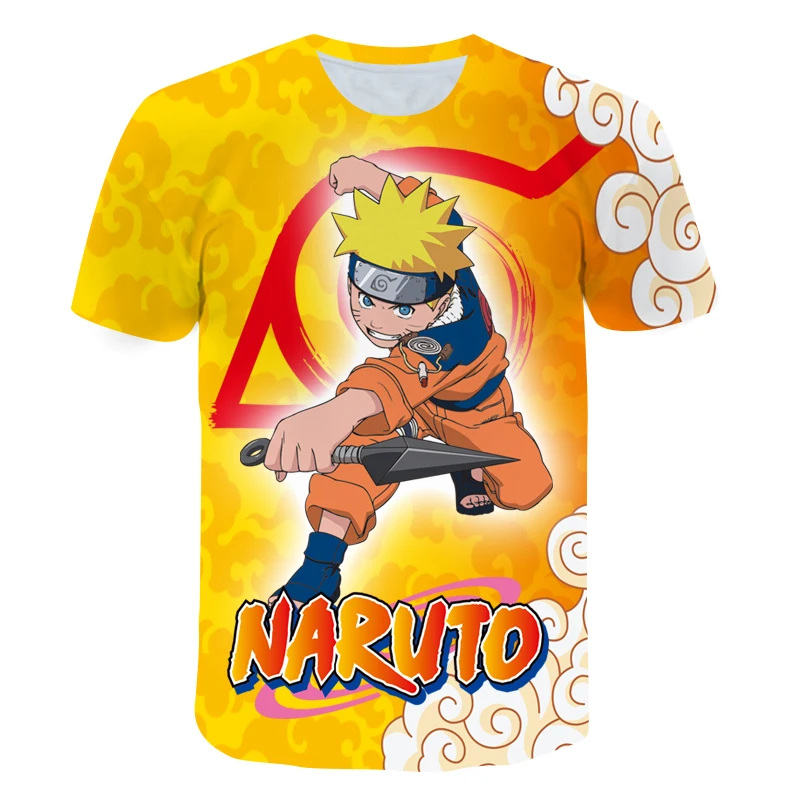 

2021 Summer Japan Harajuku Anime Children's T-shirt Fire Country Konoha Hidemura Ninja Uchiha Short Sleeve Crew Neck Top