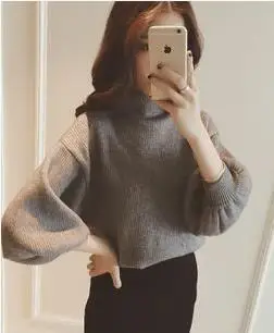 

Womens Y2k Clothes Turtleneck Pullover Sweater Lantern Sleeve Plus Size Black Short Loose Faux Cashmere Woman Knitwear 2021