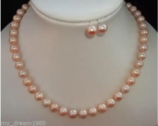

Real Natural 8-9MM Pink Freshwater Cultured Pearl Necklace Earring 18'' Set