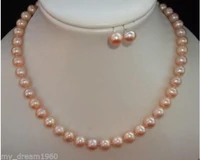 real natural 8 9mm pink freshwater cultured pearl necklace earring 18 set