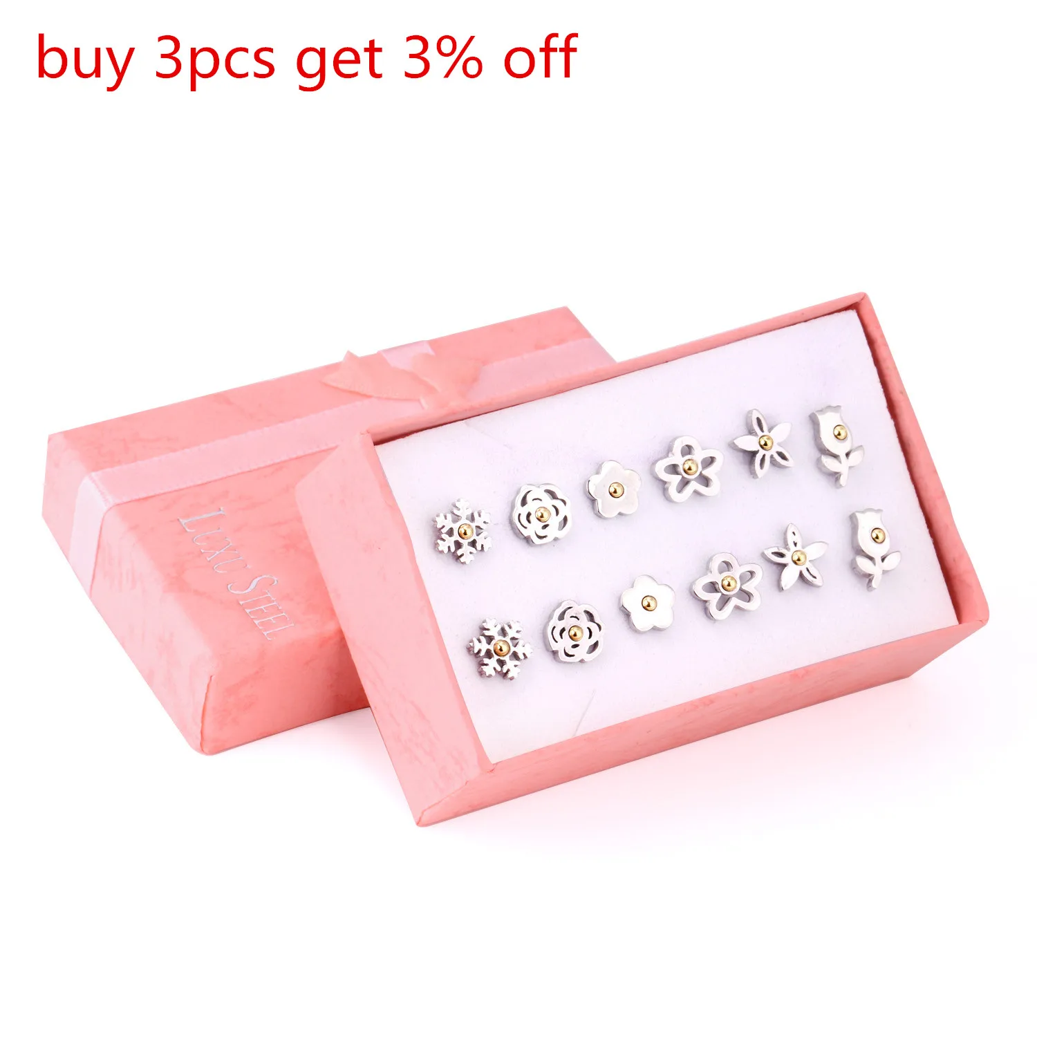 Женские серьги гвоздики из нержавеющей стали LUXU 6 пар/коробок набор сережек в